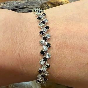 Sparkling Costume Jewelry Bracelet with black and white crystals. Vintage